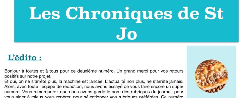 Deuxième numéro de la revue "Les chroniques de St Jo"